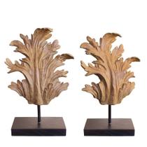 Kit com 2 Esculturas Decorativas para Sala Folhas Provençal Leaf