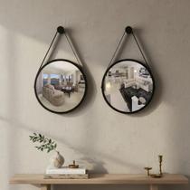 Kit com 2 Espelhos Decorativo Adnet Grande de Parede Suspenso Premium Artesanal Com Alça 60cm para Quarto Banheiro Hall