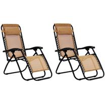 Kit Com 2 Espreguiçadeiras Dobrável Camping de Gravidade Zero Cor Bege Garden Life