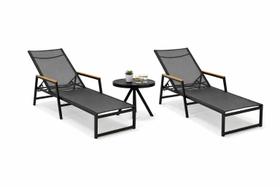 Kit com 2 Espreguiçadeiras para piscina de tela sling estrutura em alumínio encosto reclinável + Mesa lateral Kit com 2 Espreguiçadeiras para piscina de tela sling estrutura em alumínio encosto reclinável + Mesa lateral