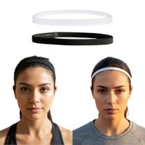 Kit com 2 Faixas de Cabelo Esportivas com Silicone Antiderrapante Preta e Branca Conforto e Fixação Kit com 2 Faixas de Cabelo Esportivas com Silicone Antiderrapante Preta e Branca Conforto e Fixação