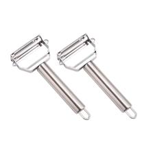 Kit com 2 Fatiador E Descascador Dupla Lâmina 2 Em 1 Para Frutas, Legumes e Verduras Aço Inox