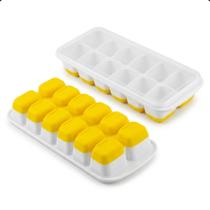 KIT com 2 Formas De Gelo Silicone Fundo Flexível Com Tampa capacidade para 14 Cubos Material Premium