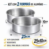 Kit Com 2 Formas Redonda Reta 25x10 cm em Alumínio Kit Com 2 Formas Redonda Reta 25x10 cm em Alumínio
