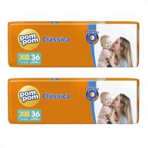 Kit com 2 - Fralda Pom Pom Clássica Mega XG com 36 Unidades
