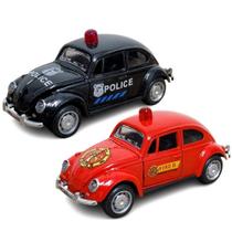 Kit com 2 Fuscas Bombeiros e Polícia Ferro 1:32 Abre Portas