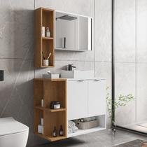 Kit com 2 Gabinetes com Cuba e Espelheira Ibiza Branco/Marrome Kit com 2 Gabinetes com Cuba e Espelheira Ibiza Branco/Marrome