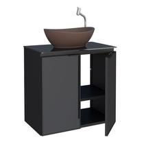 Kit com 2 Gabinetes para Banheiro em Aço 2 Portas com Tampo de Vidro e Porta de Vidro sem Cuba Umbu Preto Kit com 2 Gabinetes para Banheiro em Aço 2 Portas com Tampo de Vidro e Porta de Vidro sem Cuba Umbu Preto