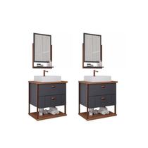 Kit com 2 Gabinetes Suspensos com Cuba e Espelheira 60cm Olivia Espresso Móveis Kit com 2 Gabinetes Suspensos com Cuba e Espelheira 60cm Olivia Espresso Móveis