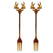 Kit com 2 Garfos Natalino de Rena 14X1,8cm Dourado