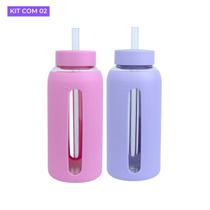 Kit com 2 Garrafa de Vidro 800ml Com Alça Garrafinha de Água Portátil Para Viagens Academia Passeios Kit com 2 Garrafa de Vidro 800ml Com Alça Garrafinha de Água Portátil Para Viagens Academia Passeios