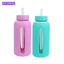 Kit com 2 Garrafa de Vidro 800ml Com Alça Garrafinha de Água Portátil Para Viagens Academia Passeios Kit com 2 Garrafa de Vidro 800ml Com Alça Garrafinha de Água Portátil Para Viagens Academia Passeios