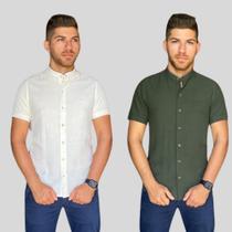 Kit com 2 Gola Padre Masculina de linho e algodão com Botão Colarinho Praiana