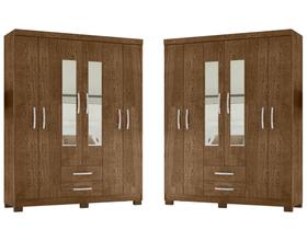 Kit Com 2 Guarda Roupa de Casal 6 Portas 2 Gavetas com Espelho Modena Malbec - Combo Stock Kit Com 2 Guarda Roupa de Casal 6 Portas 2 Gavetas com Espelho Modena Malbec - Combo Stock