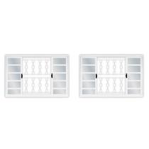 Kit Com 2 Janelas De Aço De Correr 100x100cm 4 Folhas Com Grade Branco MGM Kit Com 2 Janelas De Aço De Correr 100x100cm 4 Folhas Com Grade Branco MGM