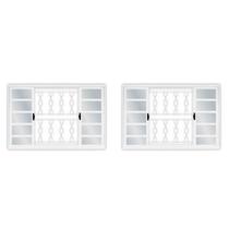 Kit com 2 Janelas de Aço de Correr 100x100cm 4 Folhas com Grade Minas Sul Mgm