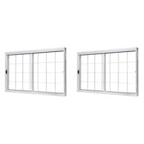 Kit com 2 Janelas de Aço de Correr Lateral 100x120cm 2 Folhas com Grade Quadruculada Vidro Liso Kit com 2 Janelas de Aço de Correr Lateral 100x120cm 2 Folhas com Grade Quadruculada Vidro Liso