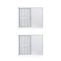 Kit com 2 Janelas de Alumínio Veneziana 100x150cm 3 Folhas 1 Fixa com Grade e Vidro Liso Soft Plus