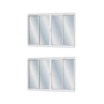 Kit com 2 Janelasde Alumínio de Correr 100x200cm 4 Folhas 2 Fixas com Vidro Liso Linha Soft MGM Branco