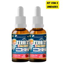 Kit com 2 l Ferrix Ferro em Gotas Infantil 30ml Suplemento Alimentar Sabor Morango