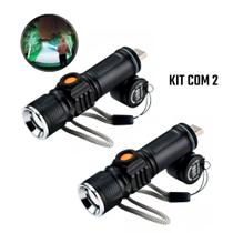 Kit Com 2 Lanterna Tática Potente T6 Led Longo Alcance Recarregável Usb Zoom