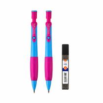 Kit com 2 Lapiseiras + Grafite 2.0mm Pop Line BRW Traço Grosso e Alta Resistência
