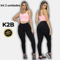 Kit Com 2 Legging K2B Original Cos Largo Zero Transparencia Preta Academia Treino Kit Com 2 Legging K2B Original Cos Largo Zero Transparencia Preta Academia Treino