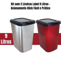 Kit Com 2 - Lixeiras 9l Cesto De Lixo Com Tampa Click 9litros Clink