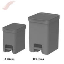Kit com 2 Lixeiras com Pedal Cozinha Banheiro Lavabo Esconde Sacola Trium 6 Litros e 12 Litros