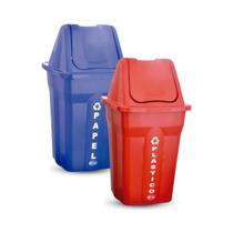 Kit Com 2 Lixeiras Com Tampa Basculante 60L Azul + Vermelho Kit Com 2 Lixeiras Com Tampa Basculante 60L Azul + Vermelho