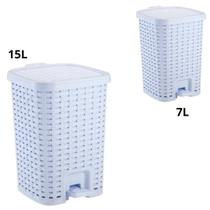 Kit Com 2 Lixeiras Smart Cesto Interno Pedal Amortecedor 7L 15L Branco