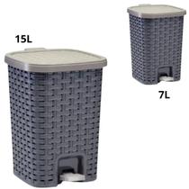 Kit Com 2 Lixeiras Smart Cesto Interno Pedal Amortecedor 7L 15L Cimento Kit Com 2 Lixeiras Smart Cesto Interno Pedal Amortecedor 7L 15L Cimento