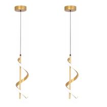 Kit com 2 Luminária pendente formato espiral dourado e LED embutido