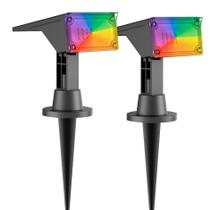 Kit com 2 - Luminária Solar Refletor Espeto de Jardim Spot LED RGB 50 Lumens Luz Verde Azul Vermelha