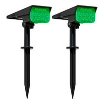 Kit com 2 - Luminária Spot Solar Espeto de Jardim Potente 12h Refletor Luz Verde LED 1 Ano Garantia PopSpot