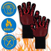 Kit Com 2 Luvas Anti-Chamas Térmica Suporta 600C Cozinha Churrasco Par Kit Com 2 Luvas Anti-Chamas Térmica Suporta 600C Cozinha Churrasco Par
