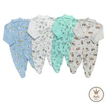 KIT COM 2 Macacão Longo Bebê Estampado Menino ou Menina Tamanhos RN P M G