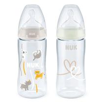 Kit com 2 mamadeiras de 300ml nuk fase 2 temp control brilha escuro boy anticólica antivazamento