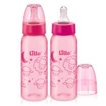 Kit com 2 Mamadeiras Divertidas 240ml Bico 6m+ Rosa - Lillo Kit com 2 Mamadeiras Divertidas 240ml Bico 6m+ Rosa - Lillo
