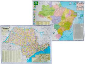 Kit Com 2 Mapas Brasil e São Paulo Edição Atualizada Divisão de Países e Capitais Planisfério Politica Grande 120x90cm
