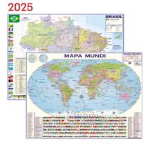 Kit Com 2 Mapas - Mundi + Brasil Escolar 120 Cm X 90 Cm Atual