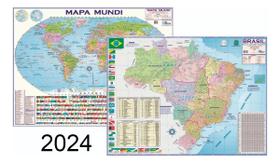Kit Com 2 Mapas - Mundi + Brasil Escolar 120 Cm X 90 Cm - Atualizado