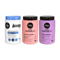 Kit com 2 Máscaras de Hidratação SOS Hidratação + 1 Máscara de Hidratação SOS Bomba Original Salon Line