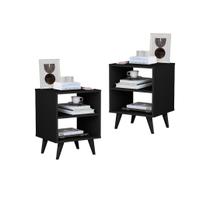 Kit com 2 Mesa de Cabeceira Encanto Retrô Com Nichos Kit com 2 Mesa de Cabeceira Encanto Retrô Com Nichos