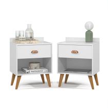 Kit com 2 Mesa de Cabeceira Perola New Retrô com Pés Palito e 1 Gaveta - Cores