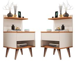 KIT com 2 Mesa de cabeceira retrô com 1 gaveta sleep decor com prateleira - Cores