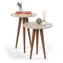 Kit com 2 Mesas Canto e Lateral Retrô Redonda Slim Patrimar Off White Kit com 2 Mesas Canto e Lateral Retrô Redonda Slim Patrimar Off White