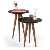 Kit com 2 Mesas Canto e Lateral Retrô Redonda Slim Patrimar Preto