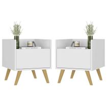 Kit com 2 Mesas de Cabeceira 40 cm com Pés Retrô Multimóveis MP4044 Branca/Natural Kit com 2 Mesas de Cabeceira 40 cm com Pés Retrô Multimóveis MP4044 Branca/Natural