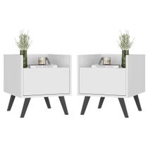 Kit com 2 Mesas de Cabeceira 40 cm com Pés Retrô Multimóveis MP4044 Branca/Preta